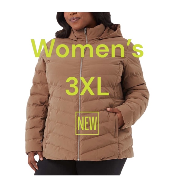 Women's 32 Degrees 3X 3XL Power Tech Jacket Coat Quilted Brown Lightweight Hood - Picture 2 of 13